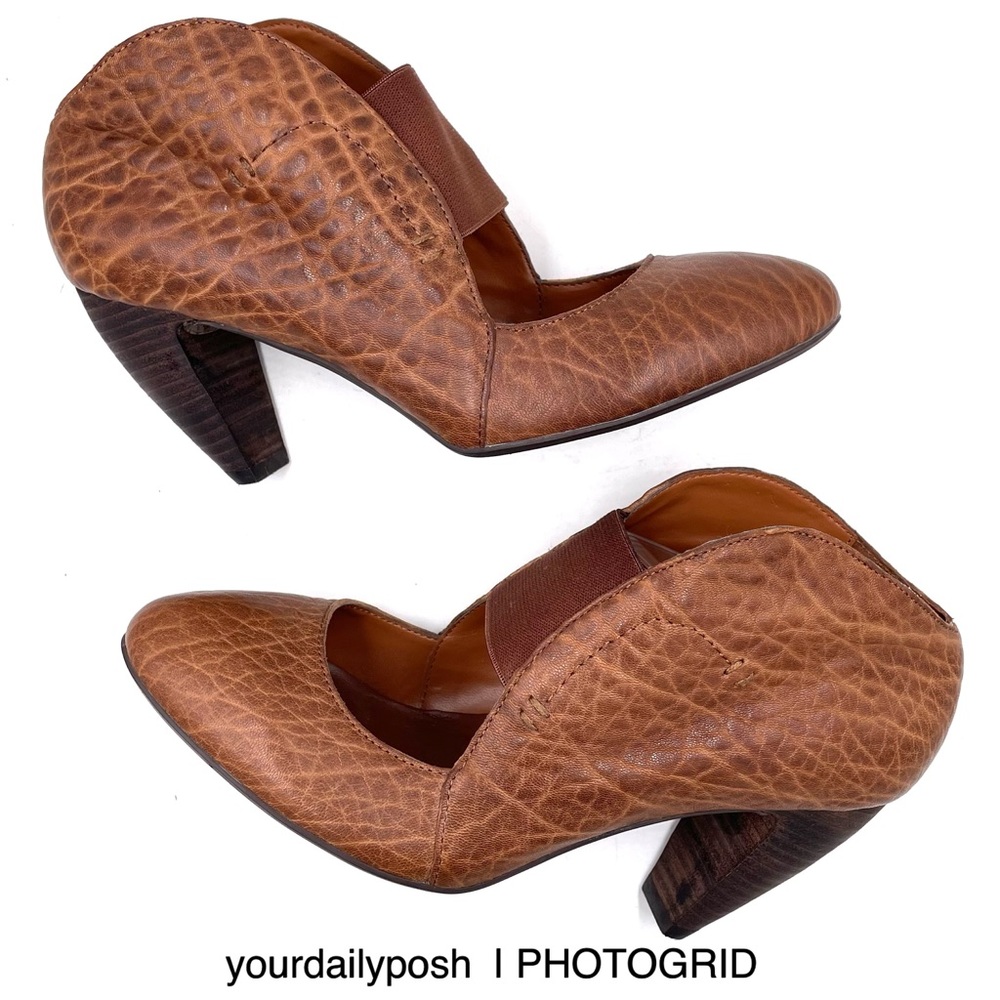 MaxStudio brown leather cone heel Biopic Mary Jane pumps US 8M